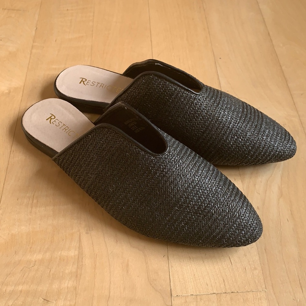 Restricted Black Woven Mules Size 8 Like New